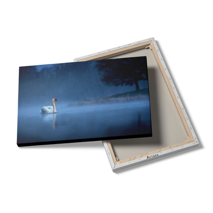 Canvas schilderij details Zwaan op het Water tussen de Mist