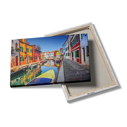 Canvas schilderij details Kleurrijke Huisjes aan het Water in Venetië