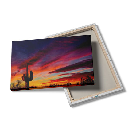 Canvas schilderij details Cactus bij Oranje Zonsondergang