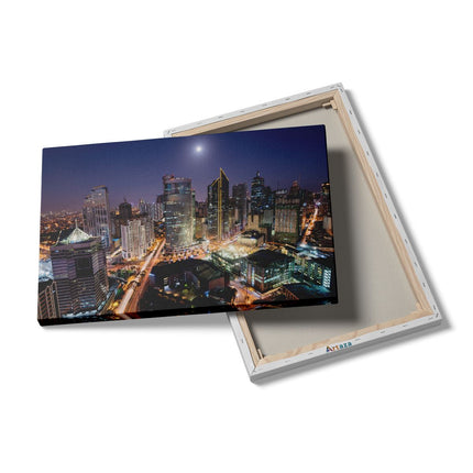 Canvas schilderij details Makati Stad Skyline in de Nacht in Thailand 