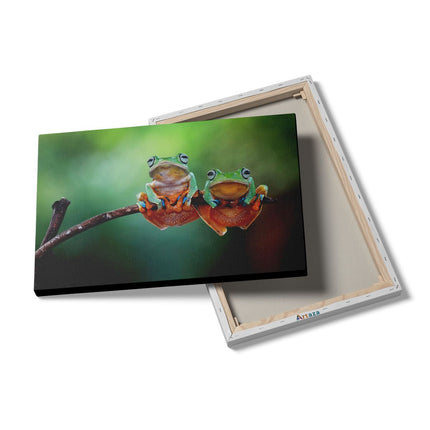 Canvas schilderij details Twee Boomkikkers op een Tak