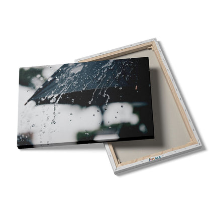 Canvas schilderij details Zwarte Paraplu met Regen Druppels