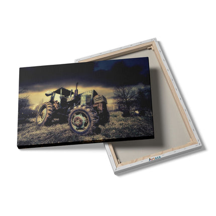 Canvas schilderij details Oude Tractor op het Grasveld - Trekker