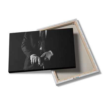 Canvas schilderij details Man in Pak met een Pistool - Zwart Wit