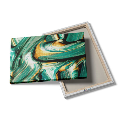 Canvas schilderij details Abstracte Kunst - Groen met Gouden Verf