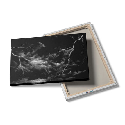 Canvas schilderij details Donkere Wolken met Bliksem - Zwart Wit