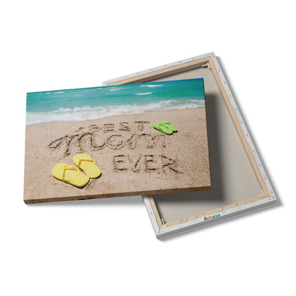 Canvas schilderij details Best Mom Ever op het Strand met Slippers