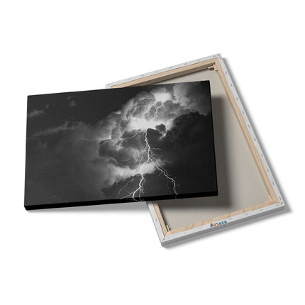 Canvas schilderij details Blikseminslag tussen de Wolken - Onweer - Zwart Wit