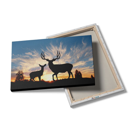 Canvas schilderij details Herten Silhouet bij Zonsondergang 
