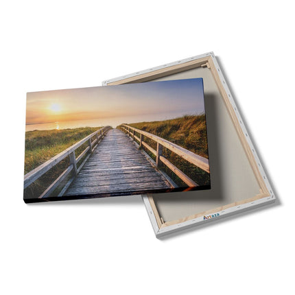Canvas schilderij details Voetpad in de Duinen met Zonsondergang