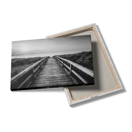 Canvas schilderij details Voetpad in de Duinen met Zonsondergang - Zwart Wit