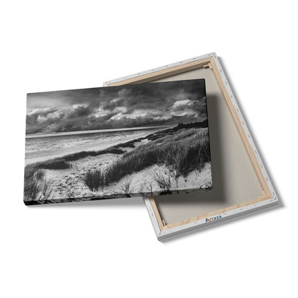 Canvas schilderij details Strand en Duinen met Bewolking - Zwart Wit