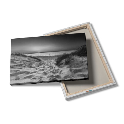 Canvas schilderij details Strand en Zee met Zonsondergang - Zwart Wit