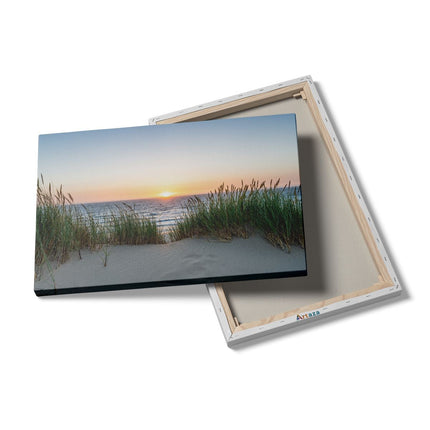 Canvas schilderij details Zee vanuit Duinen met Zonsondergang