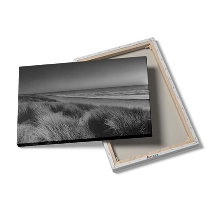 Canvas schilderij details Strand en Zee met Zonsondergang - Zwart Wit