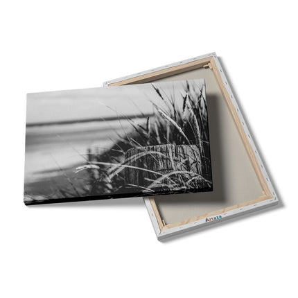 Canvas schilderij details Strand en Zee op Achtergrond - Zwart Wit