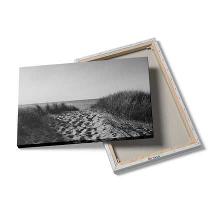 Canvas schilderij details Voetpad in de Duinen met Zon - Zwart Wit