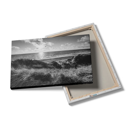 Canvas schilderij details Strand en Zee vanuit Duinen - Zwart Wit