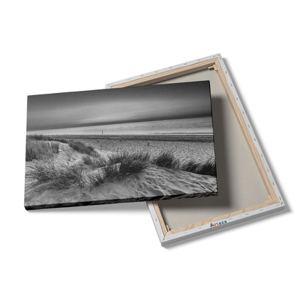 Canvas schilderij details Strand en Zee vanuit de Duinen - Zwart Wit