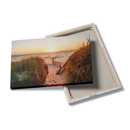 Canvas schilderij details Voetpad in de Duinen met Zonsondergang