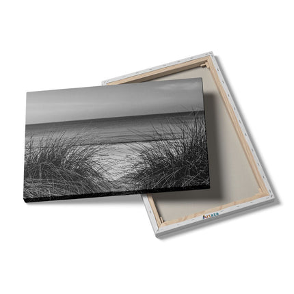 Canvas schilderij details Strand en Zee vanuit de Duinen - Zwart Wit