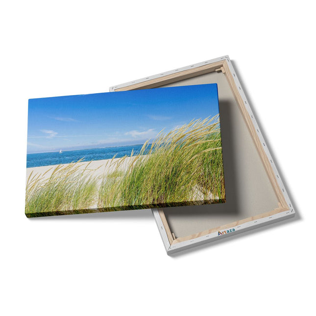 Canvas schilderij details Strand en Zee met een Zeilboot