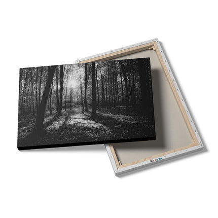 Canvas schilderij details Herfst in Bos - Zwart Wit