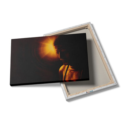 Canvas schilderij details Boeddha Beeld met Gouden Zon