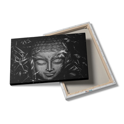 Canvas schilderij details Gouden Boeddha Hoofd - Zwart Wit