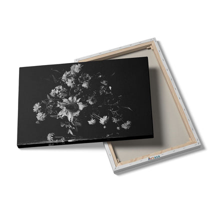 Canvas schilderij details Vaas met Verschillende Bloemen - Zwart Wit