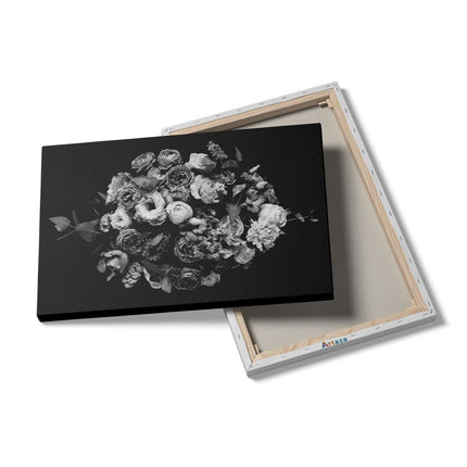 Canvas schilderij details Boeket met Verschillende Bloemen - Zwart Wit