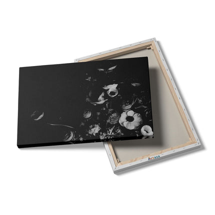 Canvas schilderij details Boeket met Verschillende Mooie Bloemen - Zwart Wit