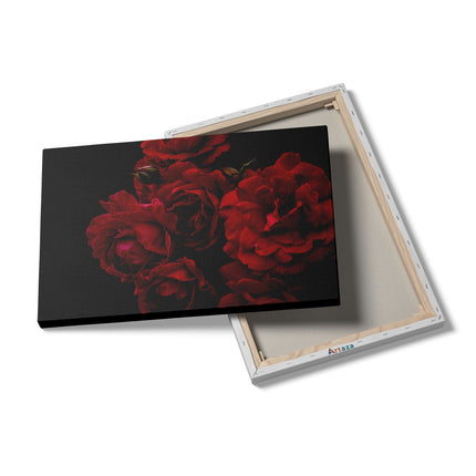 Canvas schilderij details Rode Bloemen met Zwarte Achtergrond