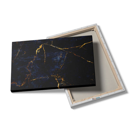 Canvas schilderij details Abstracte Kunst - Donkere Marmer met Gouden Strepen