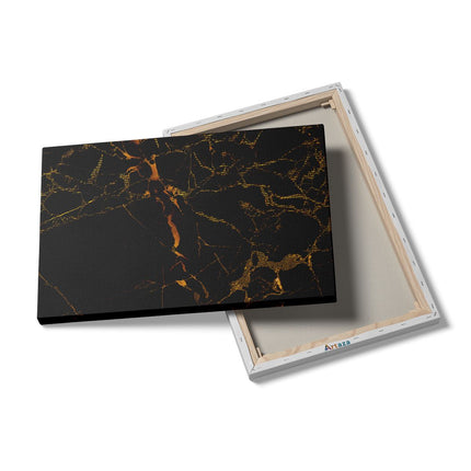 Canvas schilderij details Abstracte Kunst - Zwart met Gouden Strepen