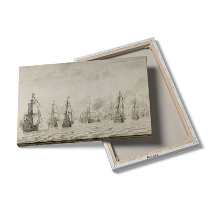 Canvas schilderij details De Zeeslag tegen de Spanjaarden bij Duinkerken - Willem van de Velde