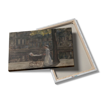 Canvas schilderij details Dienstmeisje met Kinderwagen op de Keizersgracht - Isaac Israels