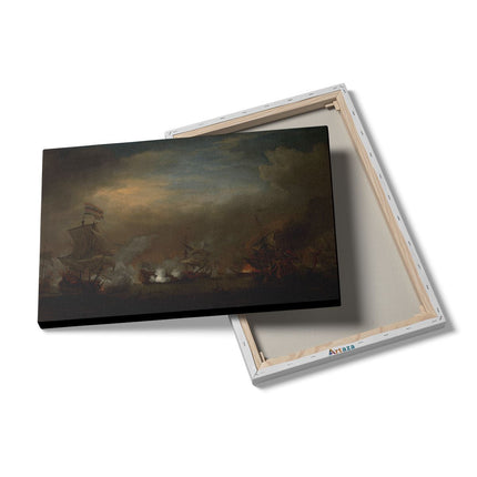 Canvas schilderij details Gevecht tijdens de Zeeslag bij Kijkduin - Willem van de Velde