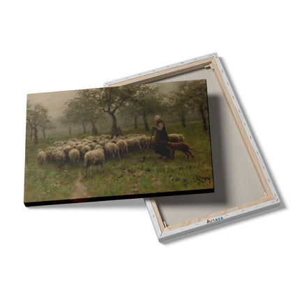 Canvas schilderij details Herderin met Kudde Schapen - Anton Mauve