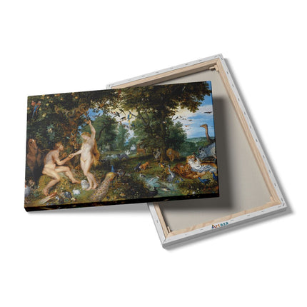 Canvas schilderij details Het Aardse Paradijs met de Zondeval van Adam en Eva - Jan Brueghel