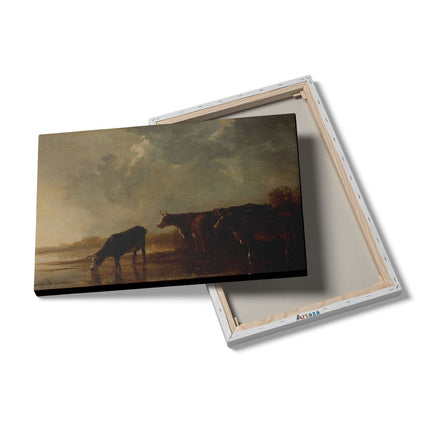 Canvas schilderij details Rivierlandschap met Koeien - Aelbert Cuyp