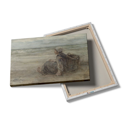 Canvas schilderij details Vissersmeisje op het Strand - Jozef Israëls