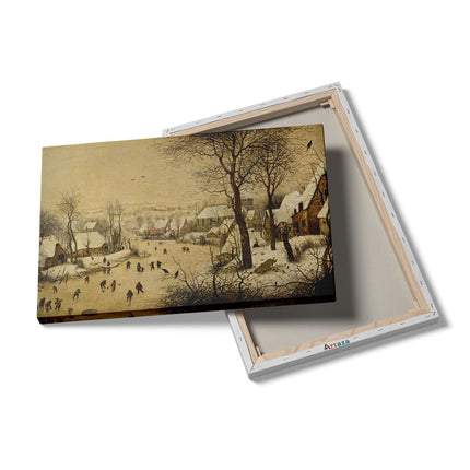 Canvas schilderij details Winterlandschap met Schaatsers en Vogelknip - Pieter Bruegel de Oude