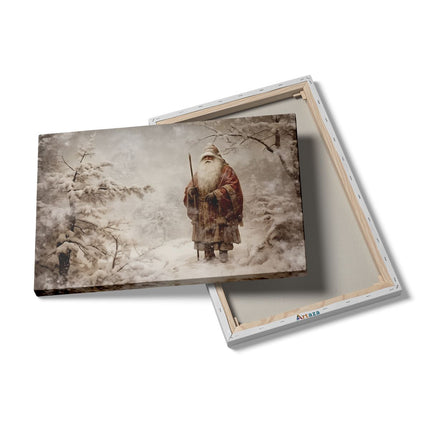 Canvas schilderij details Kerstman Vintage in de Winter - Kerstmis