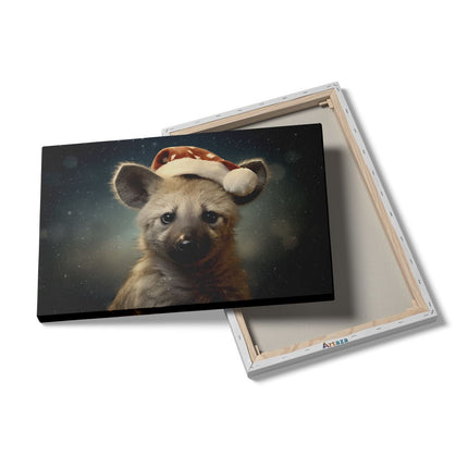 Canvas schilderij details Hyena met een Kerstmuts - Kerstmis
