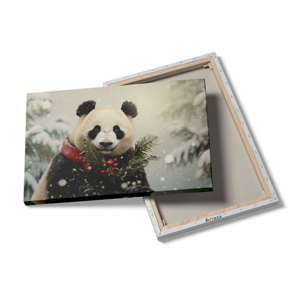 Canvas schilderij details Panda bij Kerst - Kerstmis