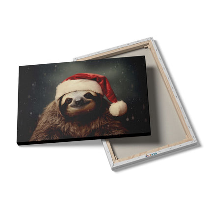 Canvas schilderij details Luiaard met een Kerstmuts - Kerstmis - Kerst