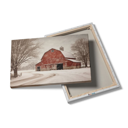 Canvas schilderij details Vintage Schuur in de Winter - Kerst