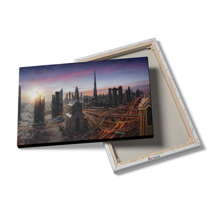 Canvas schilderij details Dubai Stad Zonsopgang