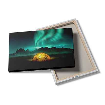 Canvas schilderij details Kamperen bij het Noorderlicht